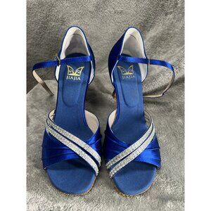 Jia Jia Shoes 7 Cobalt Blue Satin Heels Pump Raw Sole Ballroom Dancing Wedding